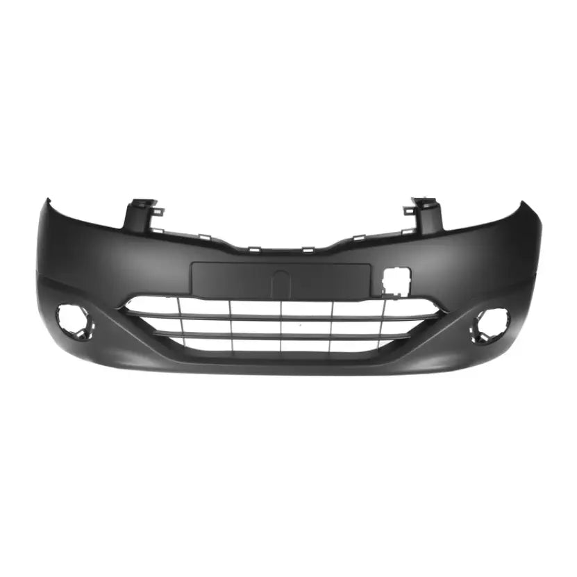 Støtfanger foran Nissan Qashqai I J10 10-13 i sort plast med åpninger for lykter og luftinntak.
