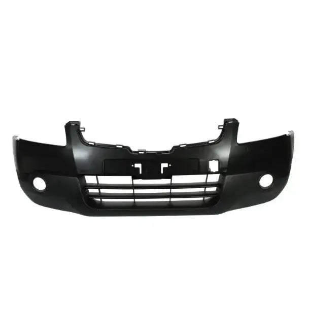 Støtfanger foran Nissan Qashqai I J10 2007-2013 svart plast med åpninger for grill og tåkelys.
