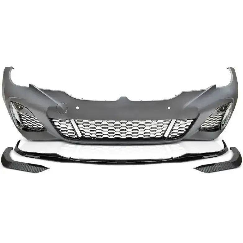 Frontfanger Performance PDC Carbon Look til BMW G20/G21 sett forfra med grill og karbonfiber-detaljer.