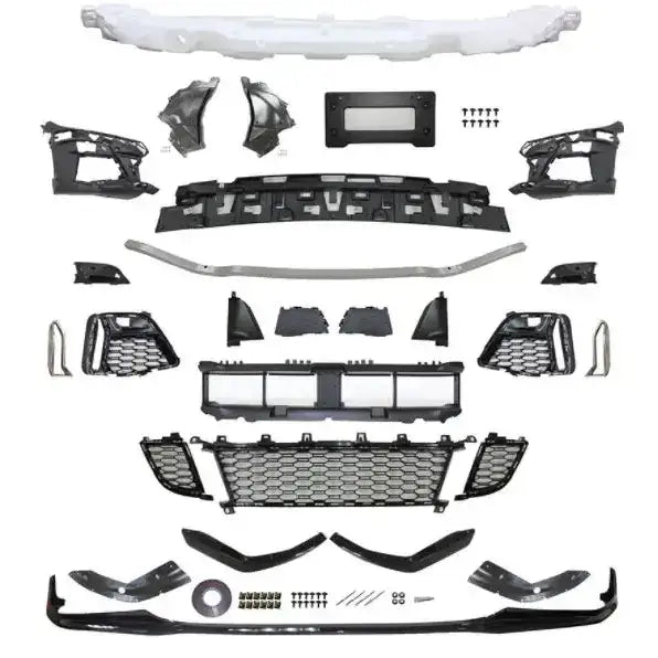 Front bumper Performance Style PDC Glossy Black sett for BMW G20/G21, sett ovenfra med alle deler.