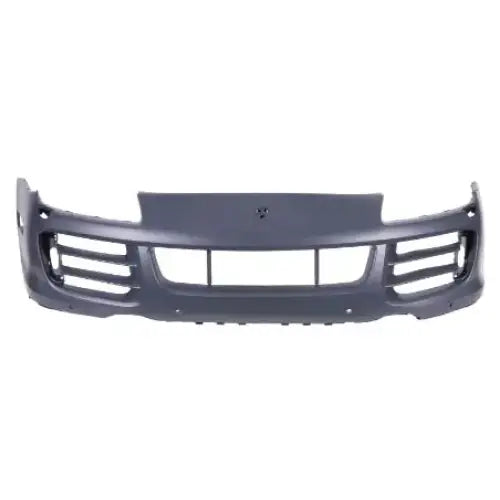 Støtfanger foran til Porsche Cayenne 02-10 i grå plast med synlige luftinntak sett rett forfra.