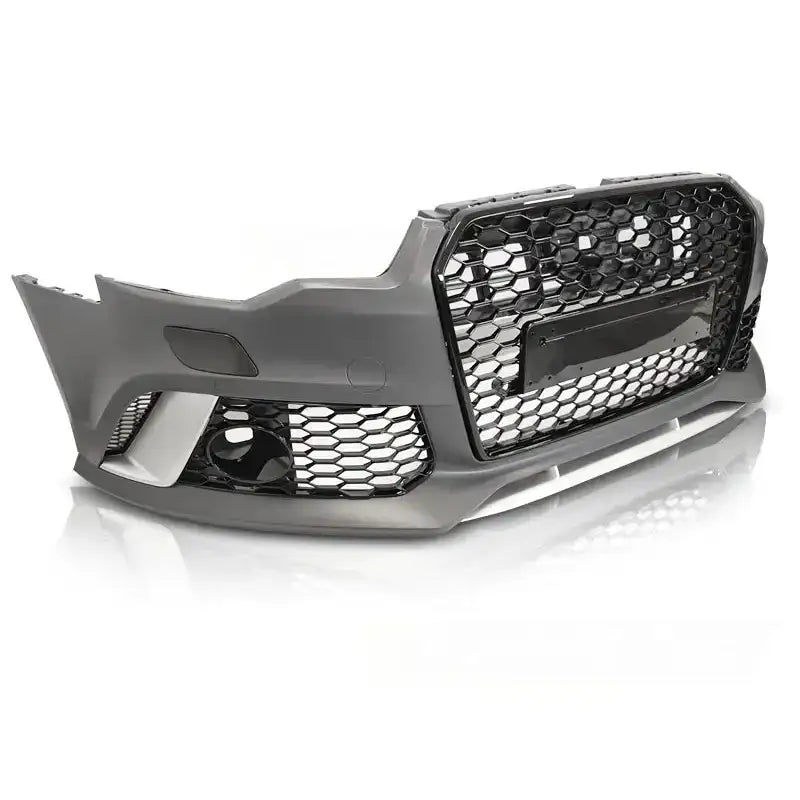 Støtfanger foran Sport PDC Audi A6 C7 11-14 i grå plast med sort bikubemønstret grill og store luftinntak.