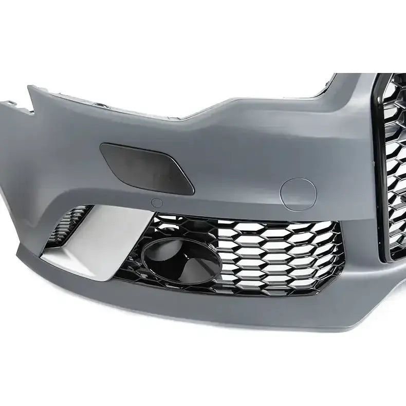 Frontbumper Sport PDC til Audi A6 C7 11-14 i grått, nærbilde med sort bikubemønstret grill.