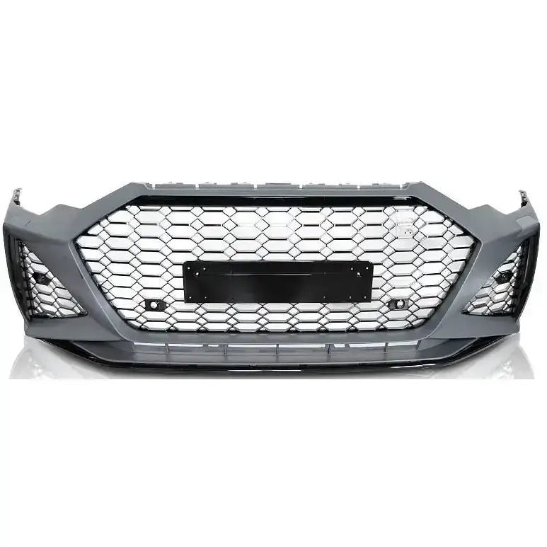 Frontfanger til Audi A6 C8 Sport PDC med sort sekskantet grill og markerte former, sett forfra.