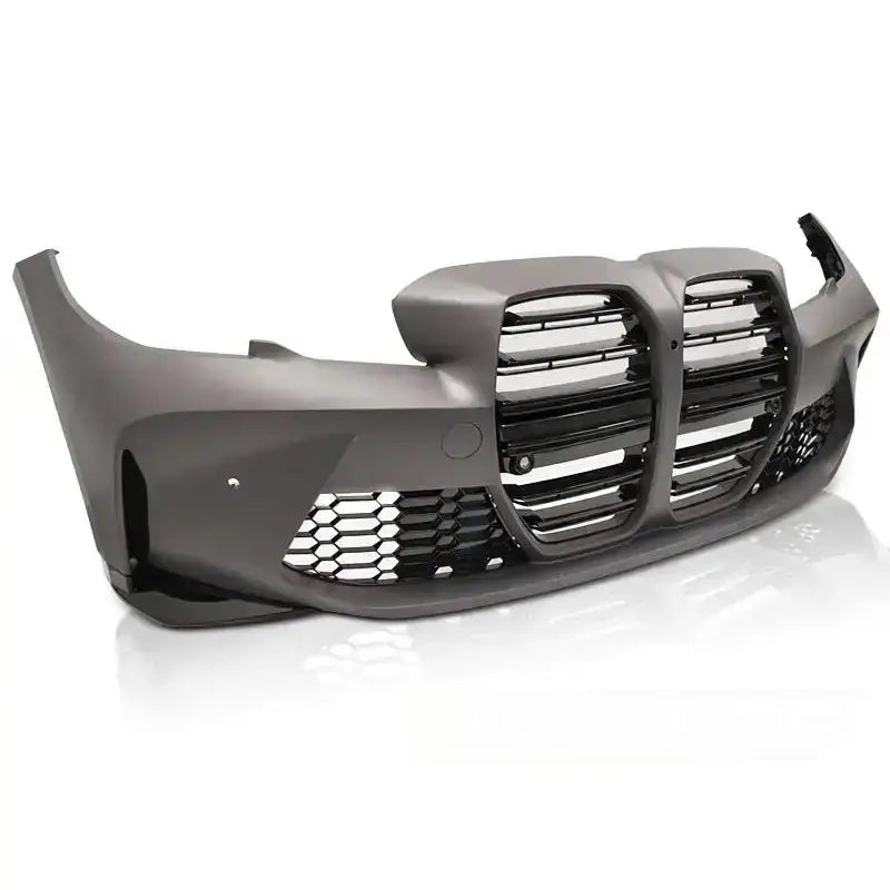 Støtfanger foran Sport Style til BMW G20/G21, mattgrå med sort grill og bikubemønstrede luftåpninger.
