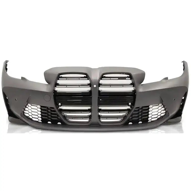 Frontfanger til BMW G20/G21 Sport Style i matt grå plast med todelt grill og bikakemønstrede luftinntak.
