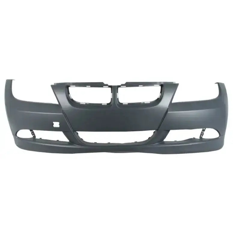 Støtfanger foran TÜV Bmw 3 E90/E91 04-08 i matt svart plast med åpninger for lykter, sett forfra.