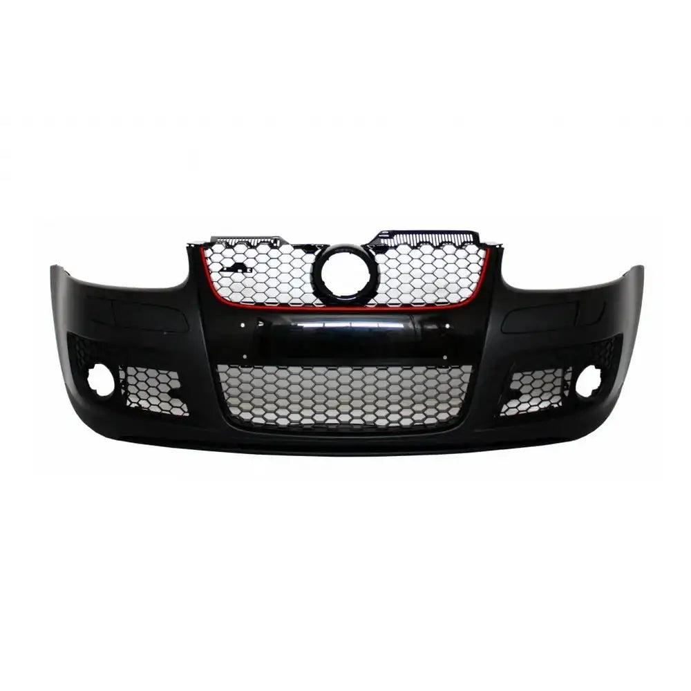 Frontfanger til Volkswagen Jetta 5 med sort bikubemønstret grill og rød kant, sett rett forfra.