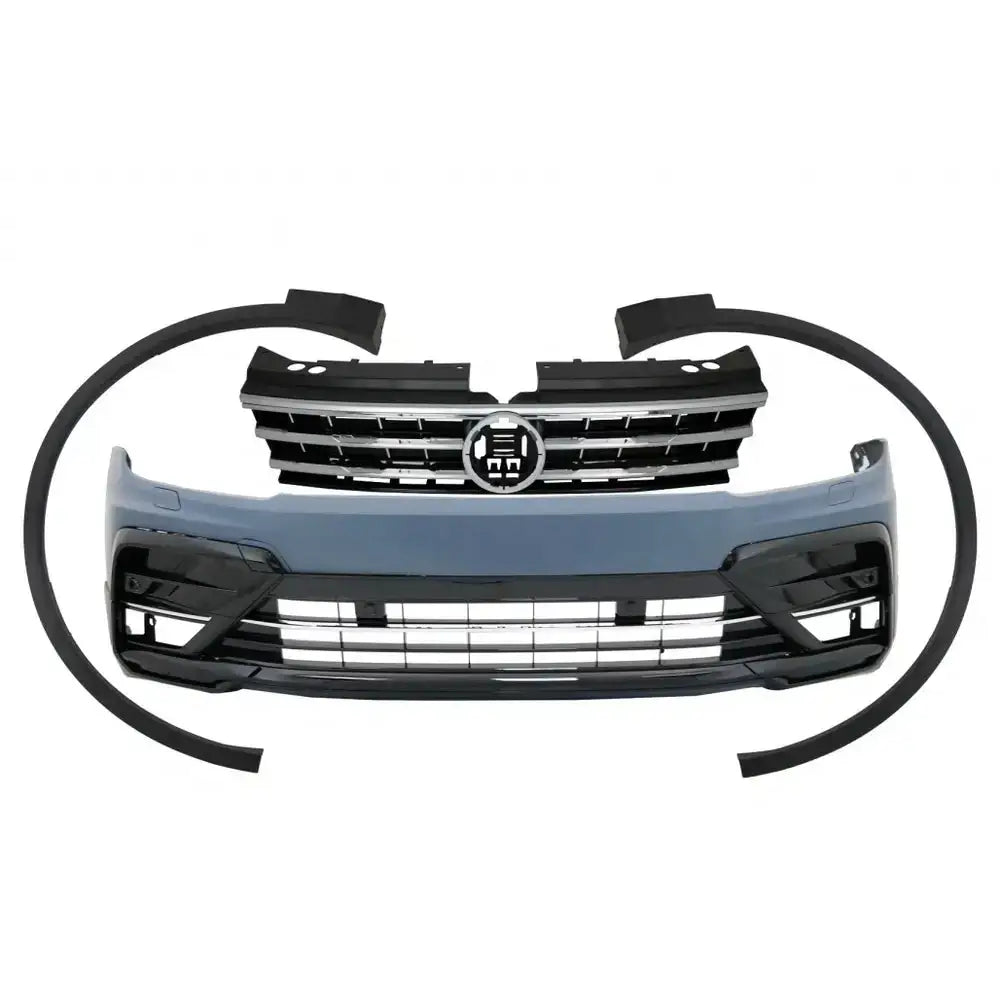 Støtfanger foran Volkswagen Tiguan 15- med grill og kromdetaljer, sett rett forfra mot hvit bakgrunn.