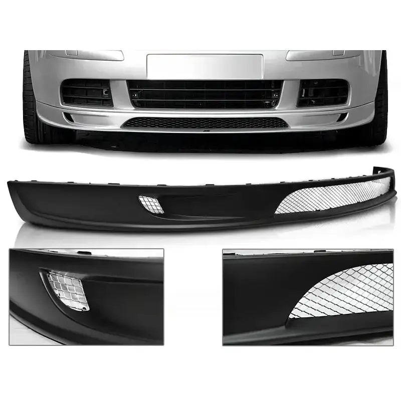 Støtfanger foran VW Golf 5 03-09 GTI Style i sort plast med sølvfargede nettingdetaljer.