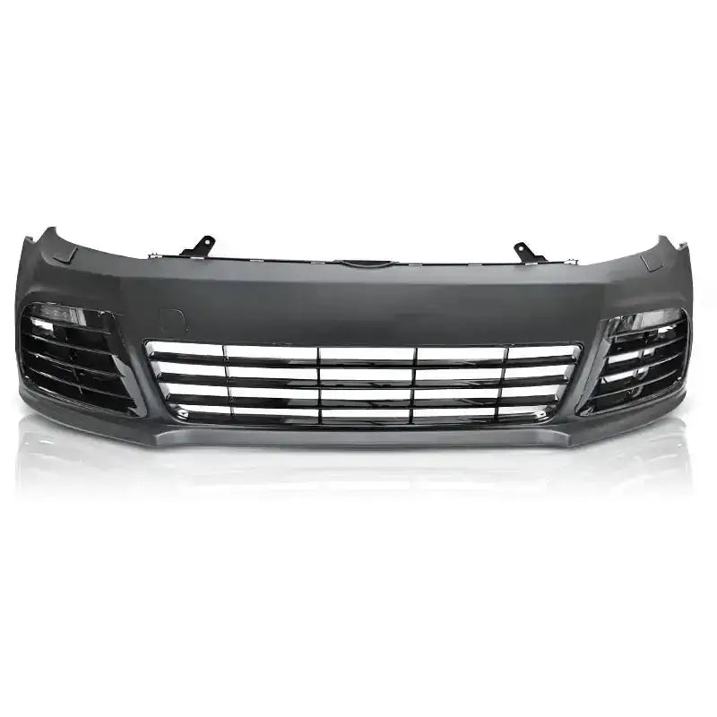 Frontfanger Vw Golf 6 R20 Style i sort plast med kromdetaljer og store luftinntak sett forfra.