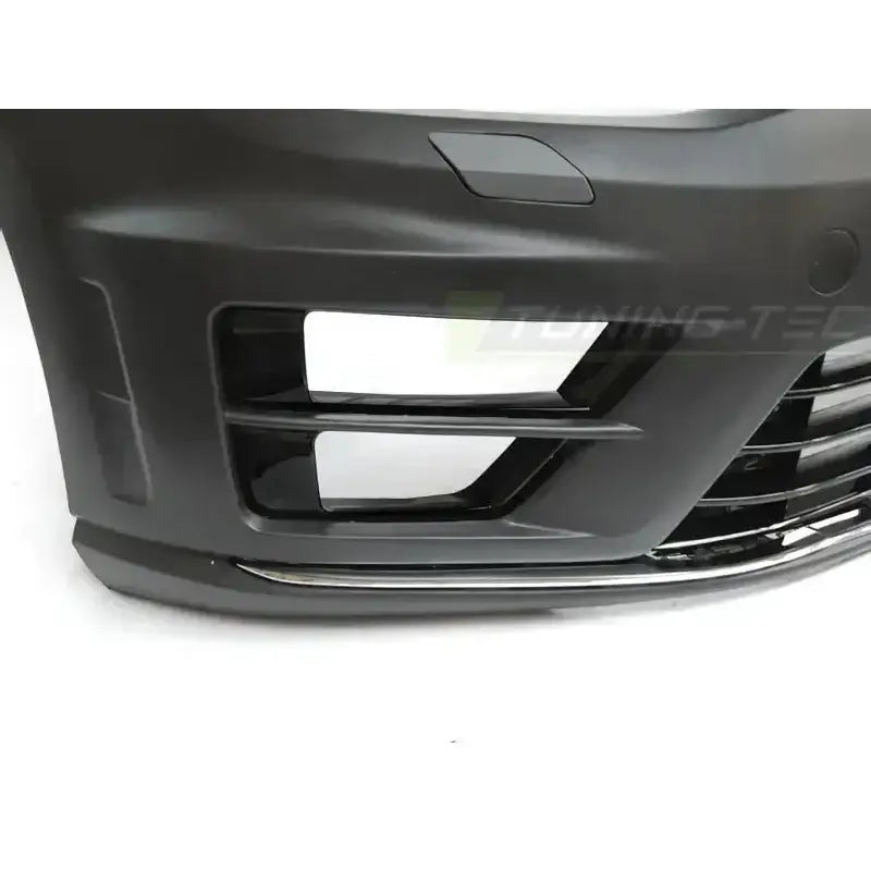Front bumper til Vw Golf 7 13-17 R Look, nærbilde av sort plast med luftinntak og ribber.