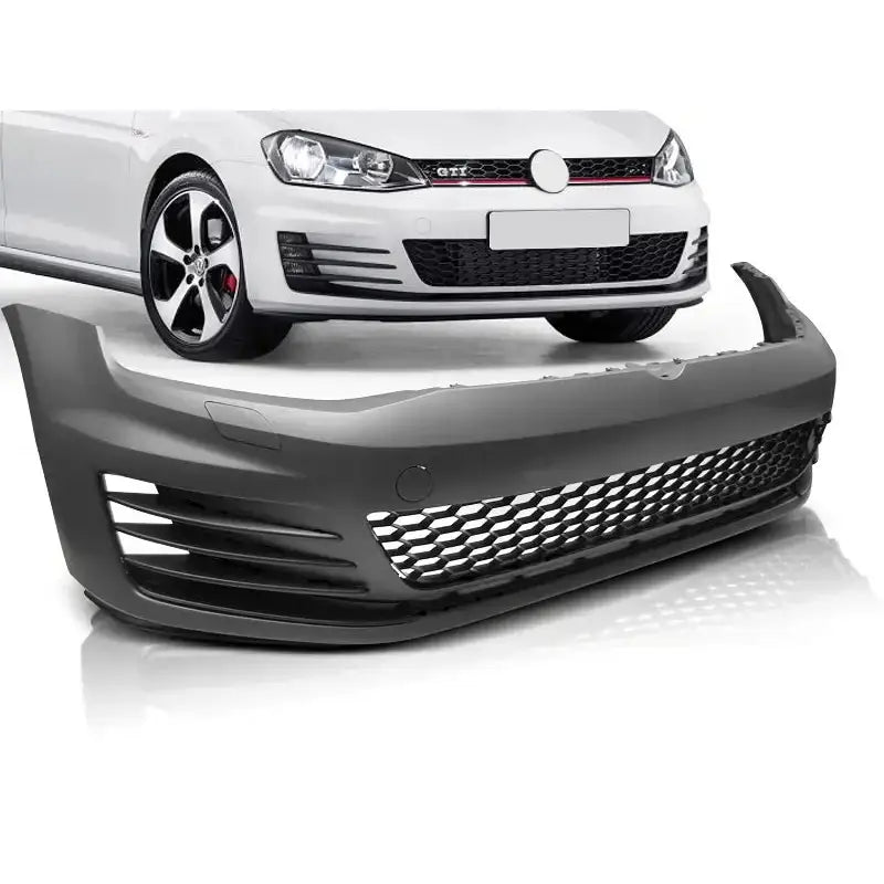 Støtfanger foran til VW Golf 7 GTI Style 2013-2017 med bikubemønstret grill, sett forfra.