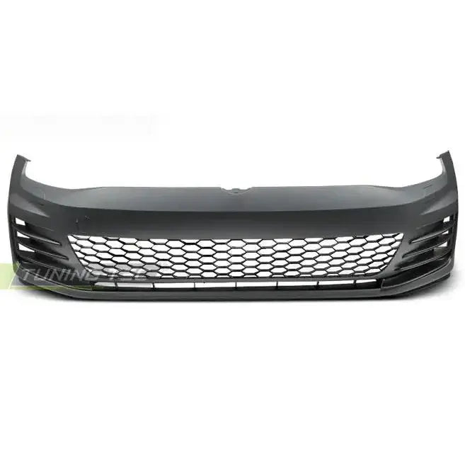 Front bumper til VW Golf 7 GTI Style, sort plast med bikubemønstret grill og store luftinntak.