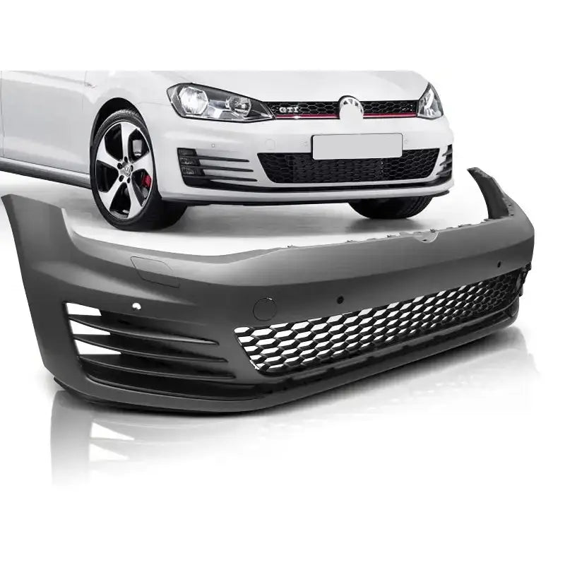 Støtfanger foran til VW Golf 7 GTI Style PDC 2013-2017, sort plast med bikubemønstret grill.