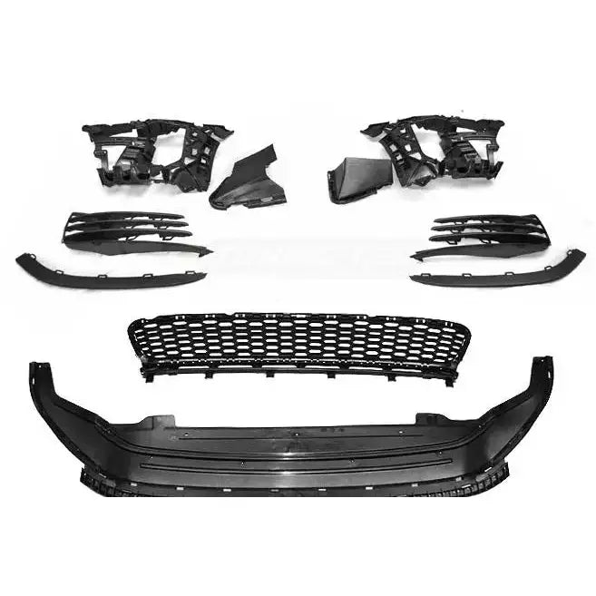 Støtfanger foran VW Golf 7 GTI Style PDC 2013-2017 sett med grill og braketter fra oversiktlig toppvinkel.