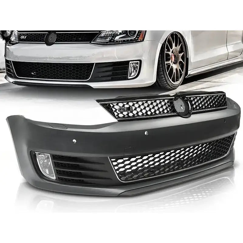 Støtfanger foran til VW Jetta VI 11-14 GLI Style med sportsgrill, luftinntak og plass til tåkelys.