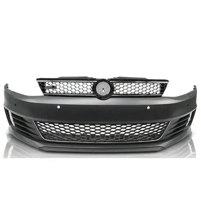 Front bumper til VW Jetta VI 11-14 GLI Style med bikubemønstret grill og rund utsparing, sett forfra.