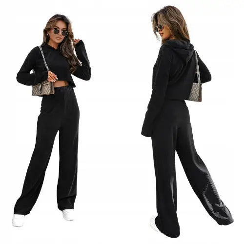 Stripet Sett med Vide Bukser Svart