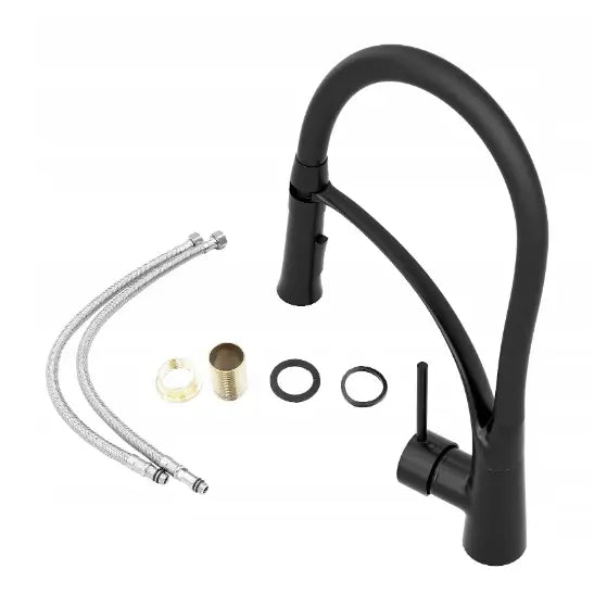 Svart Kjøkkenbatteri med Fleksibel Tut Nexo