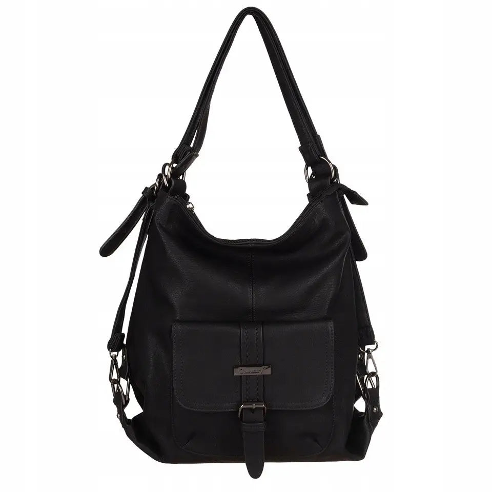 Svart Skinnveske Bag Sekk Ryggsekk 2-i-1