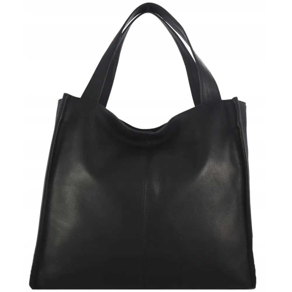 Svart Skinnveske Shopper Ekte Lær