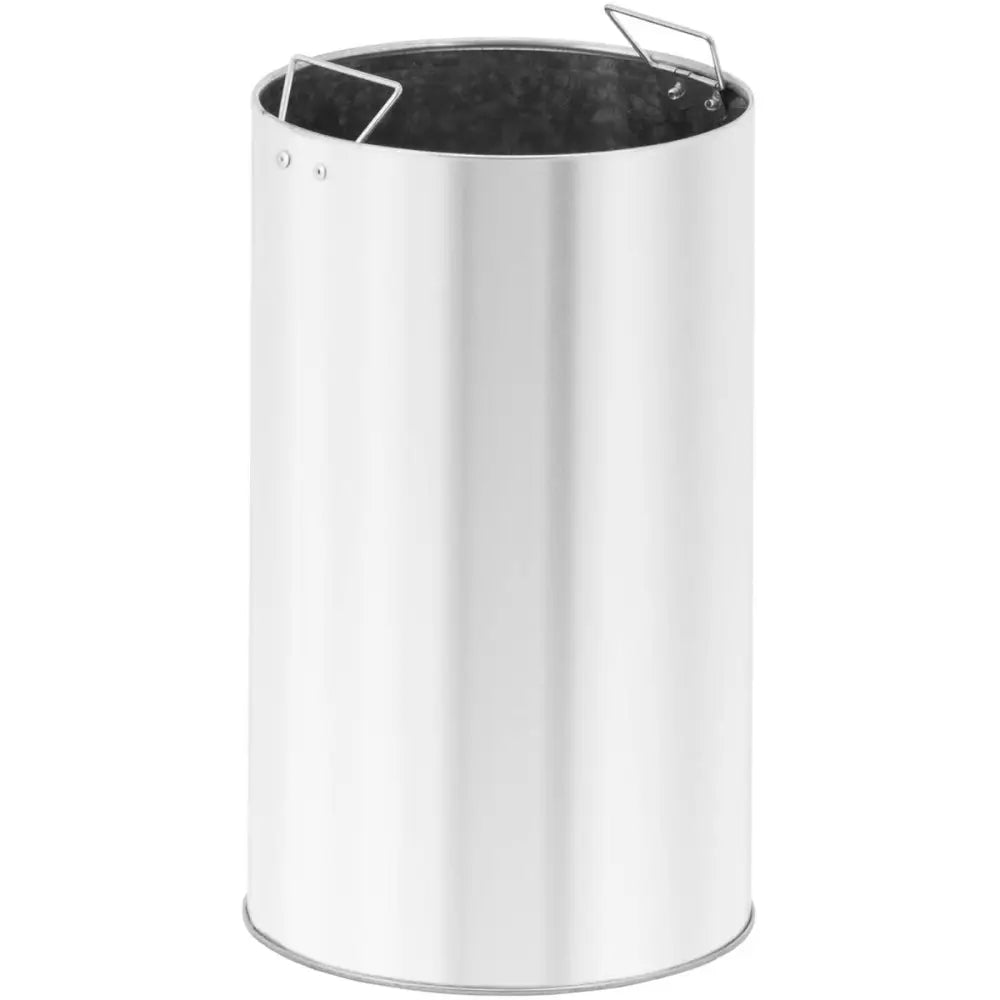 Svart utendørs rund jern søppelbøtte 23L, skrå forfra med to solide håndtak synlige øverst.
