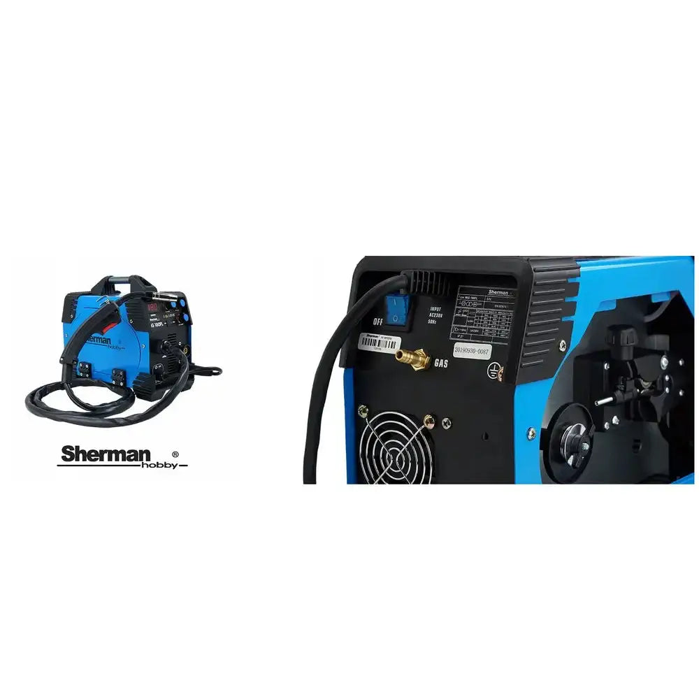 Sveiseinverter MIG 180 FL, nærbilde av baksiden med tydelig vifte og tilkoblinger fra skrå vinkel.