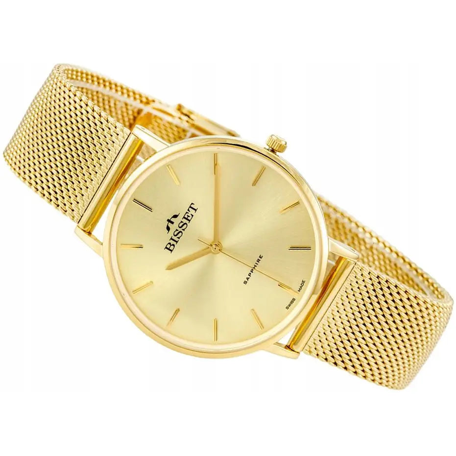 Sveitsisk Dameklokke Bisset Bsbf33 Gullfarget Mesh Safirglass 36mm