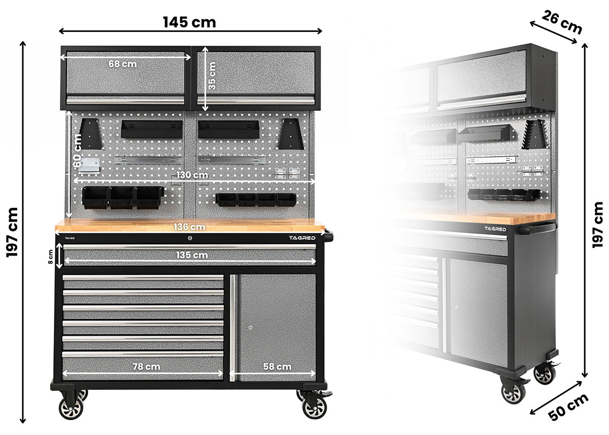 Tagred TA189 Performance teknisk tegning med totalmål 145 × 50 × 197 cm