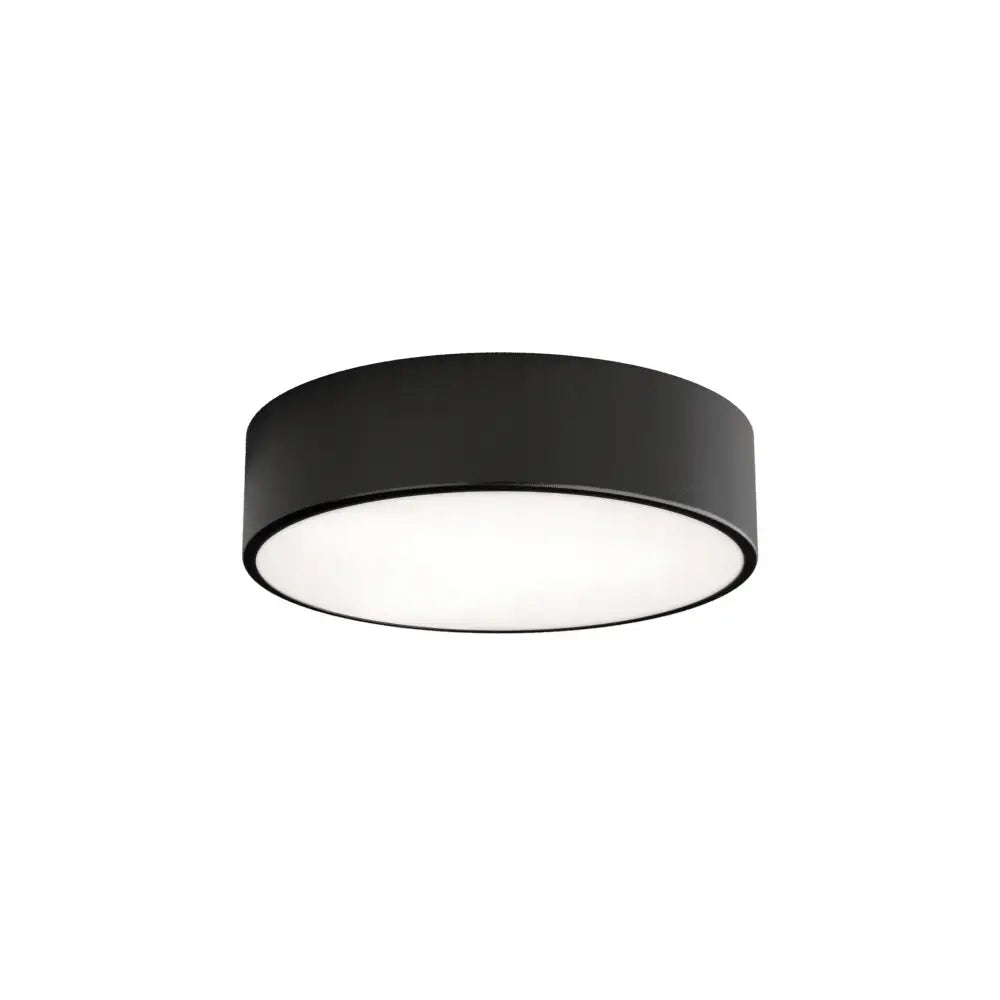 Taklampe Cleo 300, sort ramme og matt hvit skjerm, minimalistisk design sett fra undersiden.