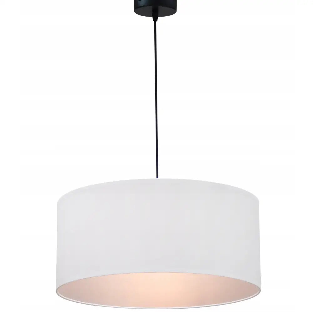 Taklampe LED ZW-1, hvit sylinderformet tekstilskjerm med sort ledning og minimalistisk design.