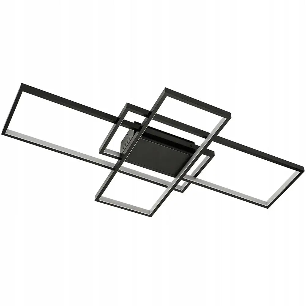 Taklampe Moderne LED, svart metall med rektangulære rammer og integrert LED-lys, sett fra skrå vinkel.