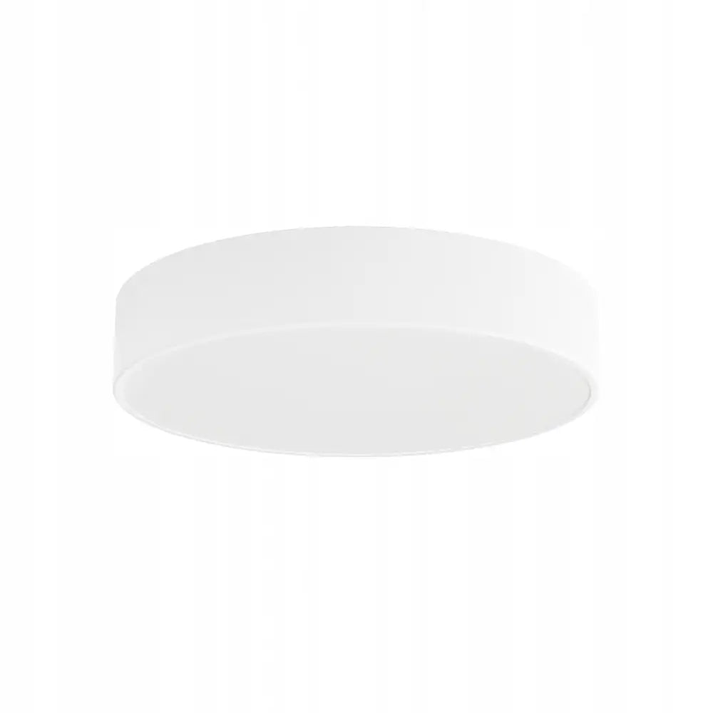 Taklampe Plafond Cleo 400, rund og flat i matt hvit utførelse, minimalistisk sideprofil mot hvit bakgrunn.