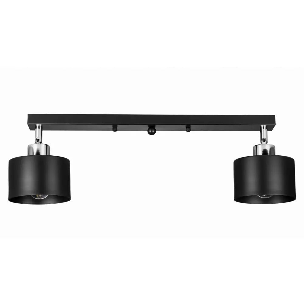 Taklampe Svart Dobbel Metallskinne, frontvisning med sylindriske skjermer og blanke metalloppheng.
