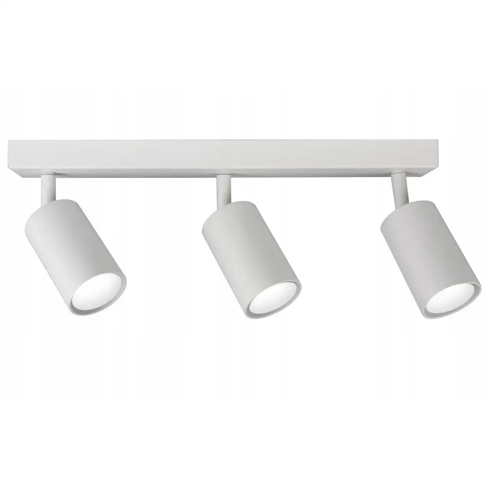 Taklampe med tre hvite, sylinderformede spotlys i matt finish, frontvisning mot hvit bakgrunn.