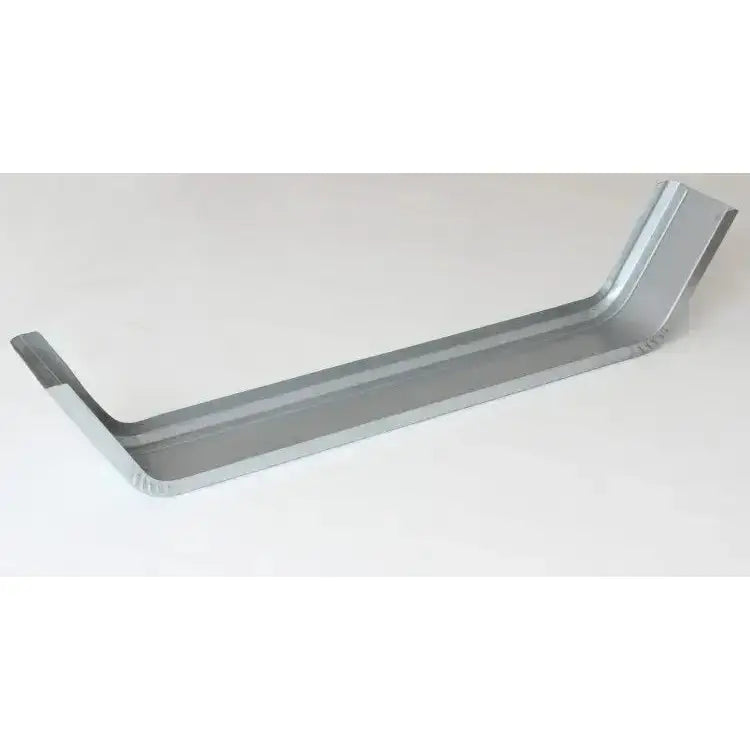 Tandemskjerm for tilhenger 14", sølvfarget metallbrakett sett skrått, viser bøyde ender og markerte kanter.