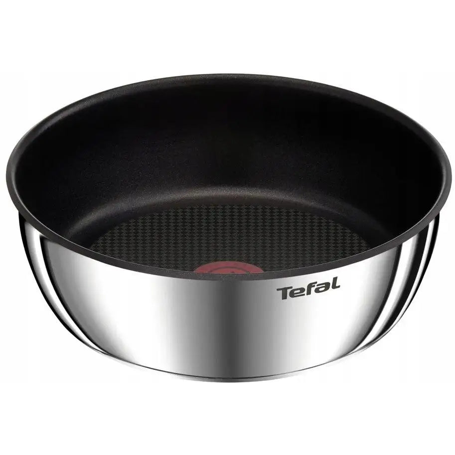 Tefal Ingenio Emotion dyp stekepanne 24 cm, skråvisning med sort non-stick belegg og rød varmeindikator.