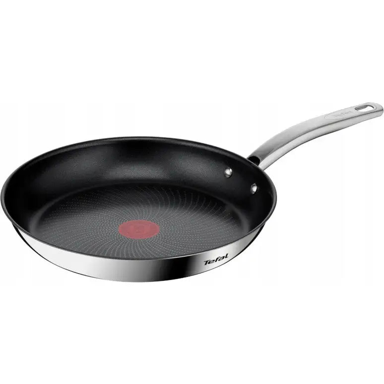 Tefal Intuition stekepanne 28 cm med svart non-stick belegg, sølvhåndtak og rød temperaturindikator.