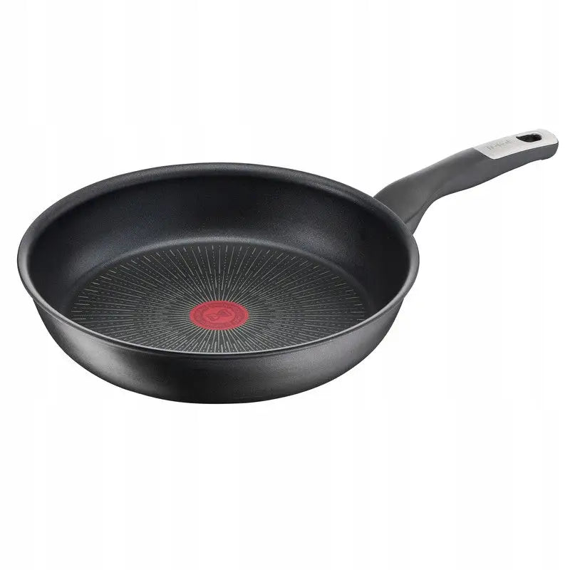 Tefal Unlimited 28 cm induksjonspanne med non-stick belegg, rød varmeindikator og ergonomisk håndtak.