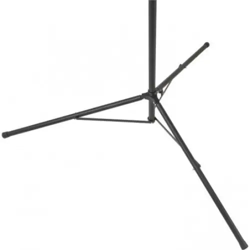 Teleskopisk stativ med tre slanke, sorte ben, sidevisning som fremhever understellets detaljer.