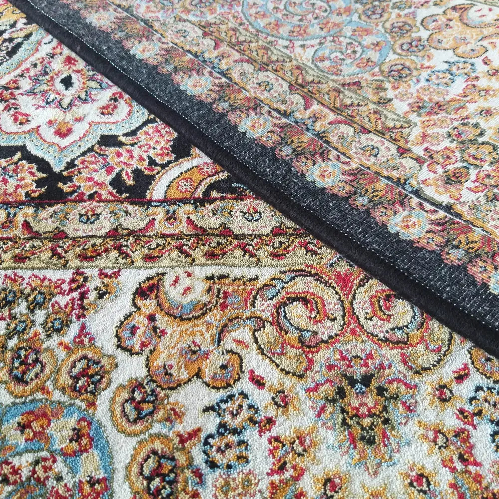 Tepe Eksklusiv Løsvevd teppe i marineblå, nærbilde av detaljert mønster og håndlaget kantfinish.