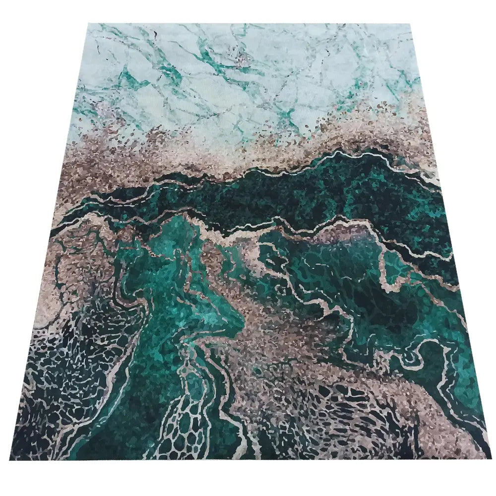 Tepe Gastronomi-Ny teppe 120 x 180 cm, oversiktsbilde av grønt og beige marmormønster.