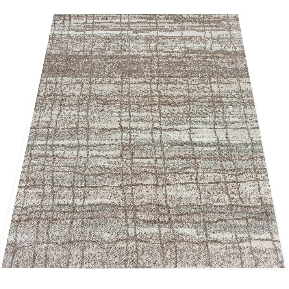 Tepe Roxanne teppe 160 x 220 cm, beige og lysebrunt, uregelmessig rutemønster, myk overflate.