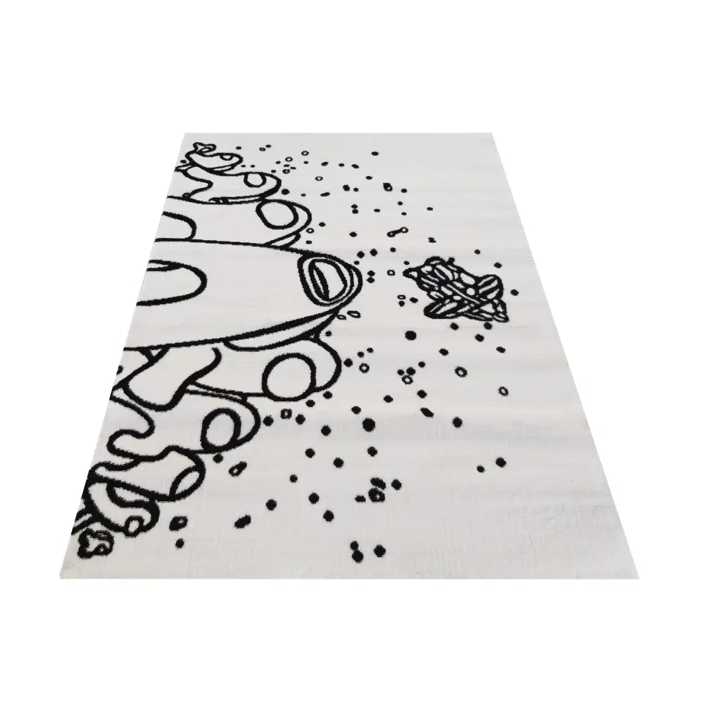 Tepe Soho 12 matte, hvit med svart romskip og stjerner, sett skrått ovenfra, moderne tyrkisk design.