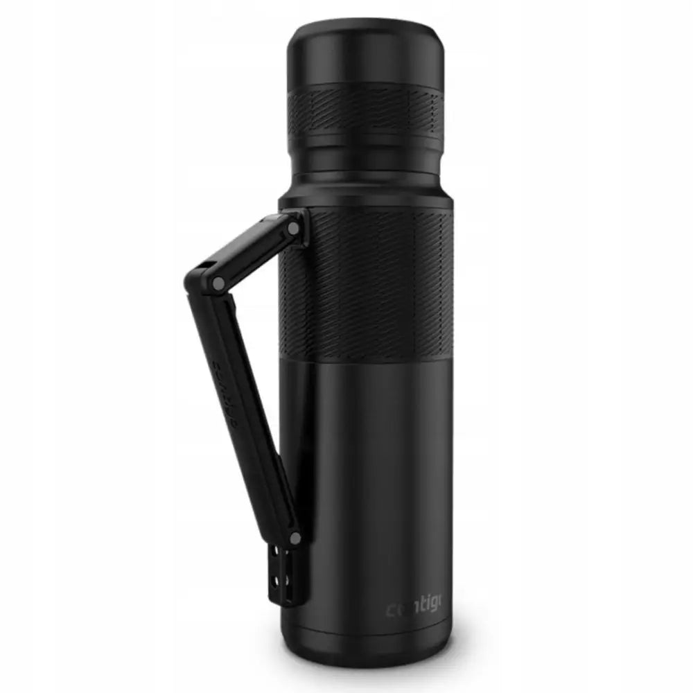 Termos Contigo 1,2L, svart metall med matt finish, sammenleggbart håndtak og strukturert grep øverst.