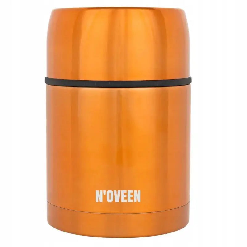 Termos for måltider Noveen 600 ml i kobberfarget metall, frontvisning med sort lokkrand og synlig logo.