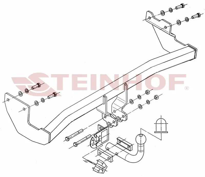 Steinhof fastmontert tilhengerfeste til Hyundai Getz 3/5D (2009-) – D-verdi 7,1 kN, maks. 1350 kg