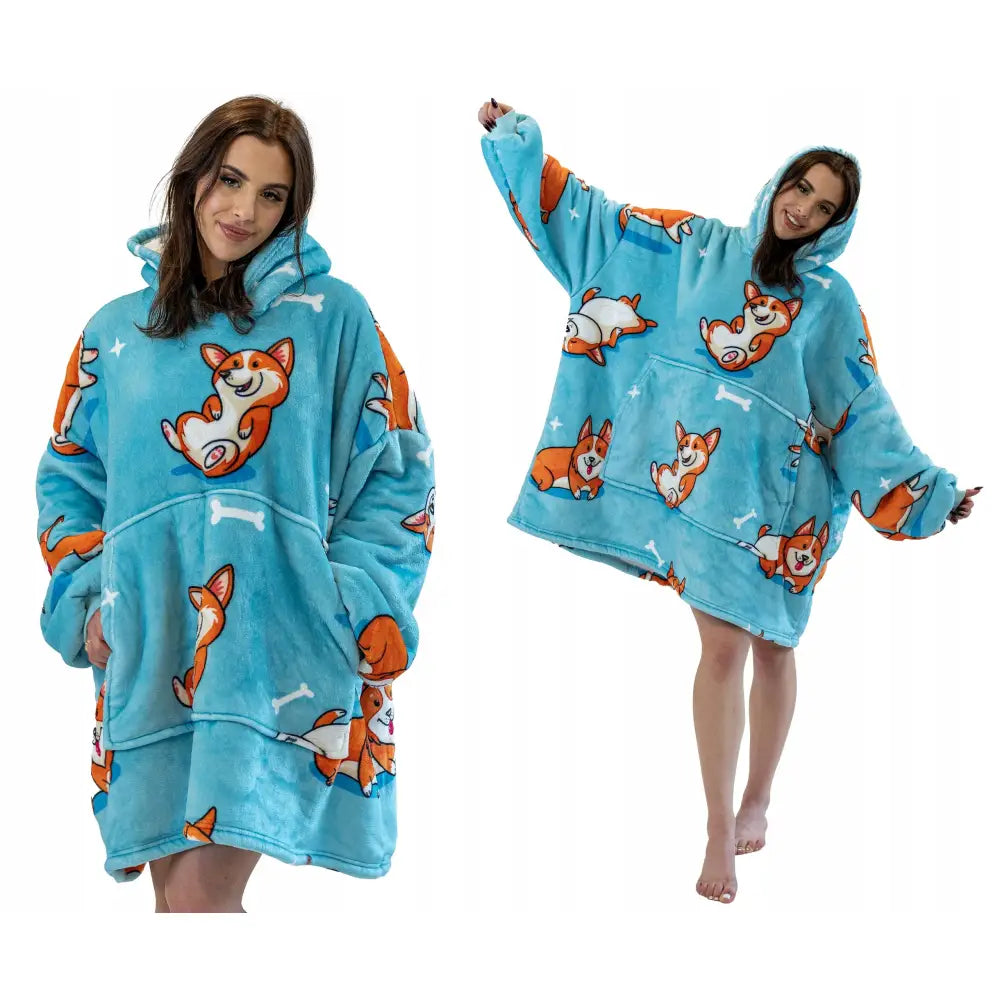 Tjukk Kosegenser med Oversize Pelslignende Corgi Hundeprint 460 Gsm 1,3 Kg