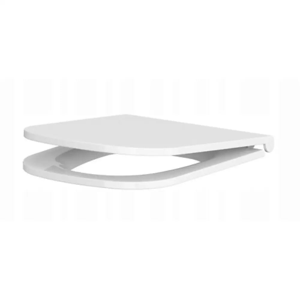 Toalettsete WC Caspia, hvit plast med kantet design, sideperspektiv som viser lokkets minimalistiske form.